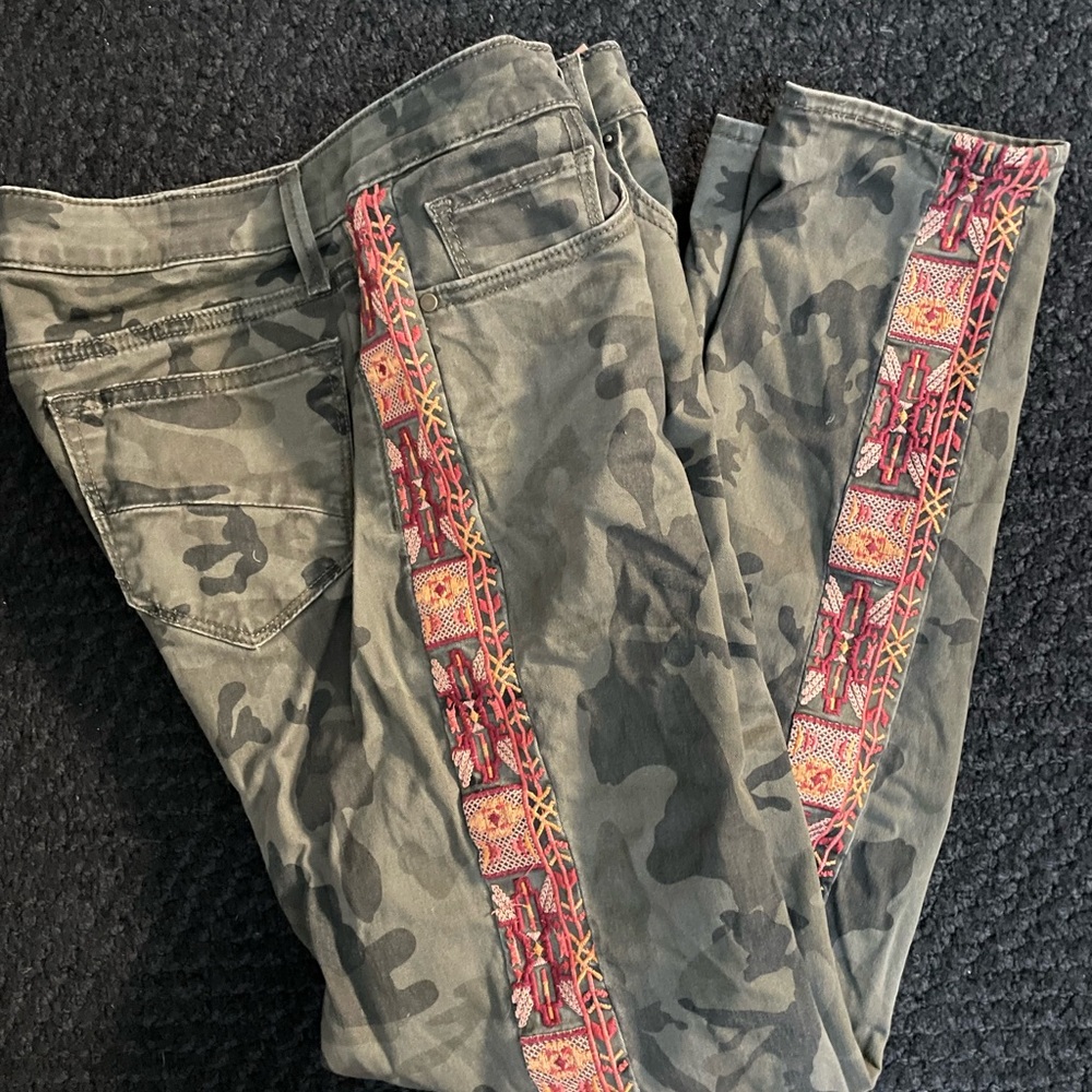 Camouflage pants with embroidered side detailing from Sundance